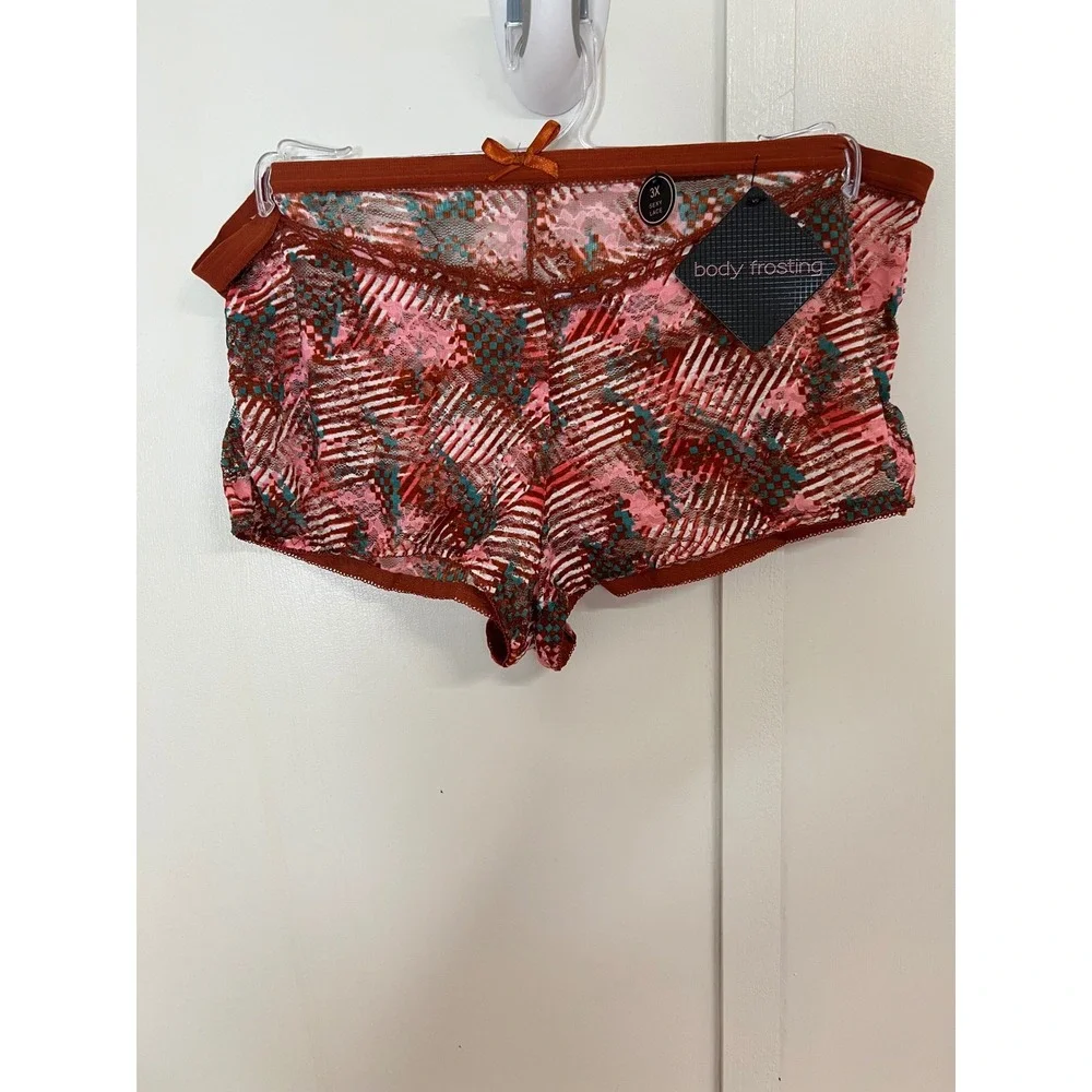 Body Frosting Lingerie Set 44D 3X Rust Pink Lace Longline Bra Boyshort BR-35247X